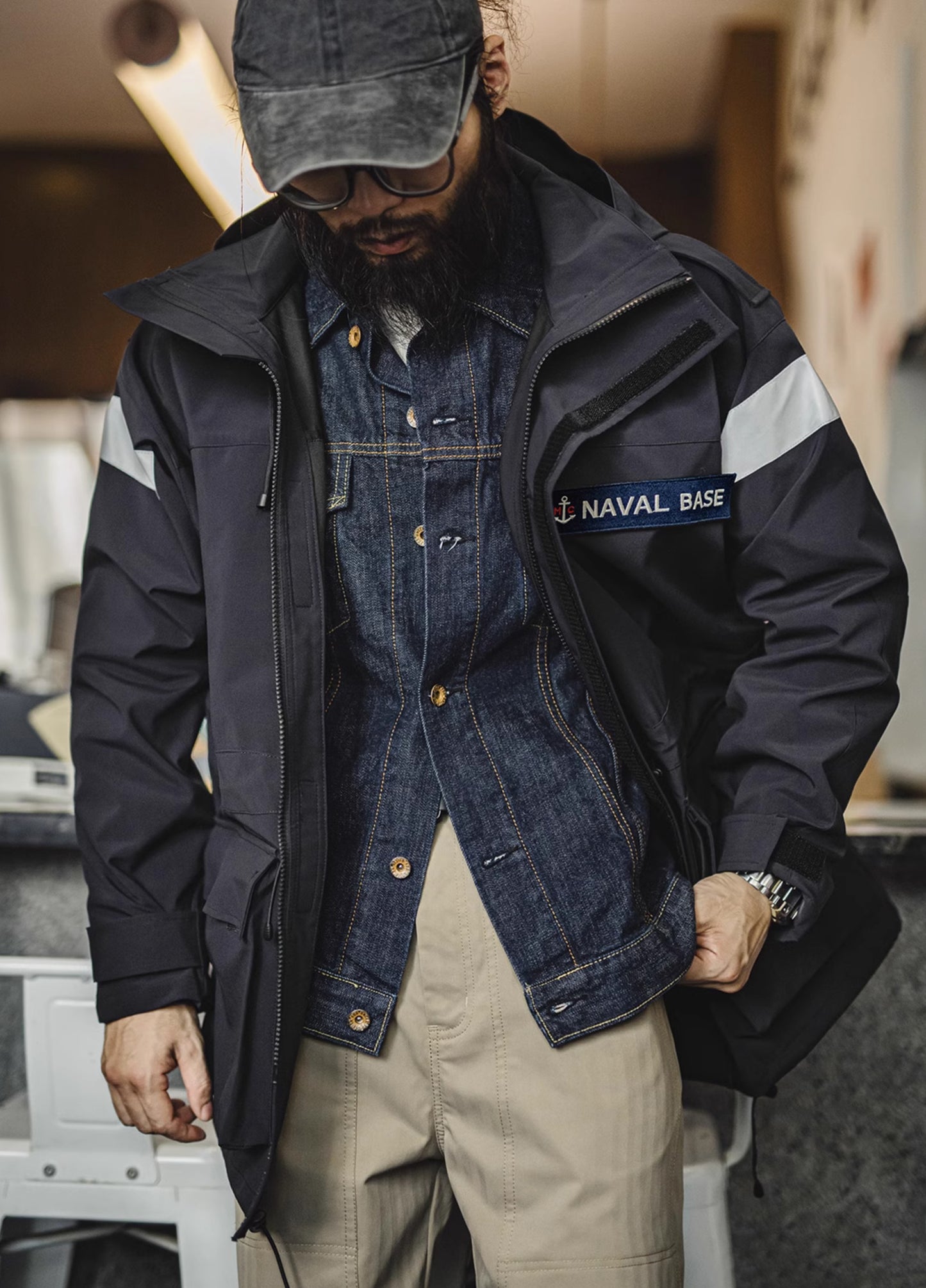 American Retro Navy Parka Windbreaker Windproof Men's Jacket