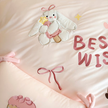 Cartoon Circus Bear Embroidery Pure Cotton Long Staple Four-Piece Bed Set