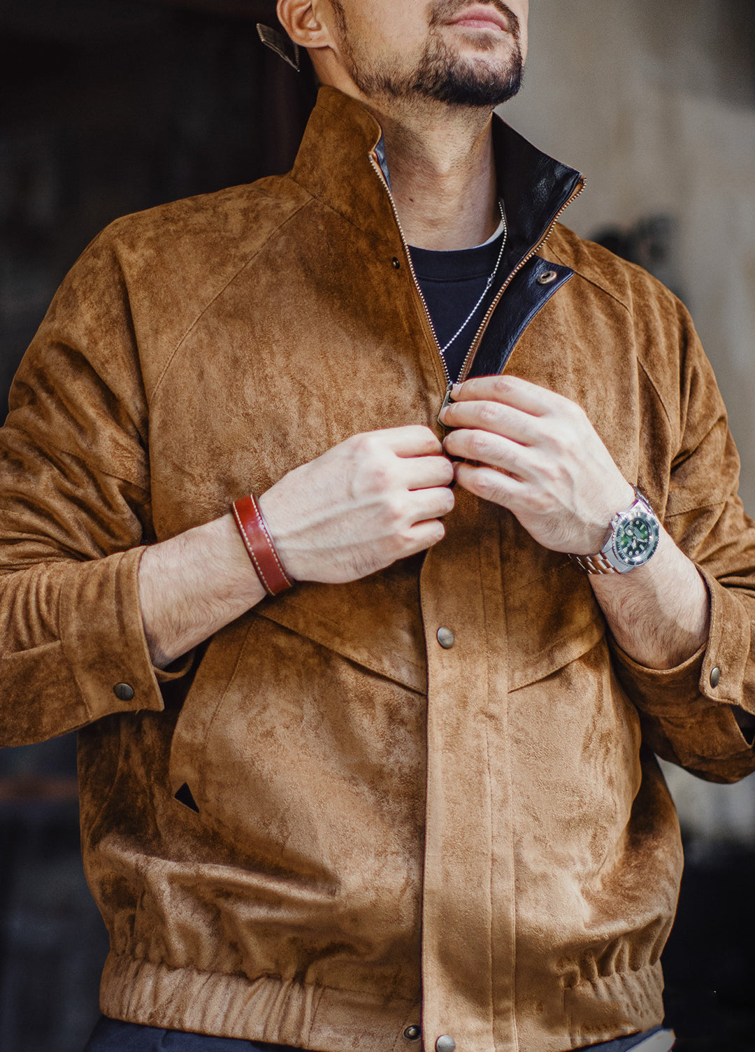 American Retro Suede Coach With Short Soft Velvet Surface Men's Jacket