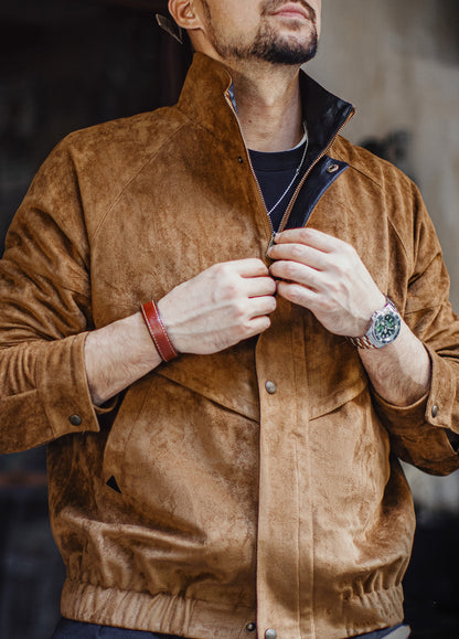 American Retro Suede Coach With Short Soft Velvet Surface Men's Jacket