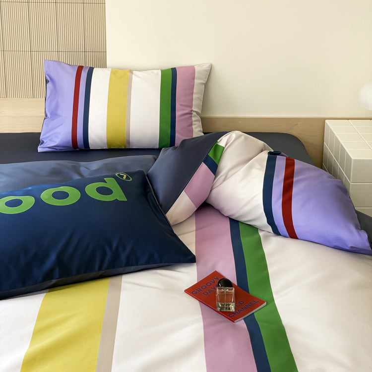 Nordic Simple Contrast Stripes Four-Piece Satin Pure Cotton Bed Set