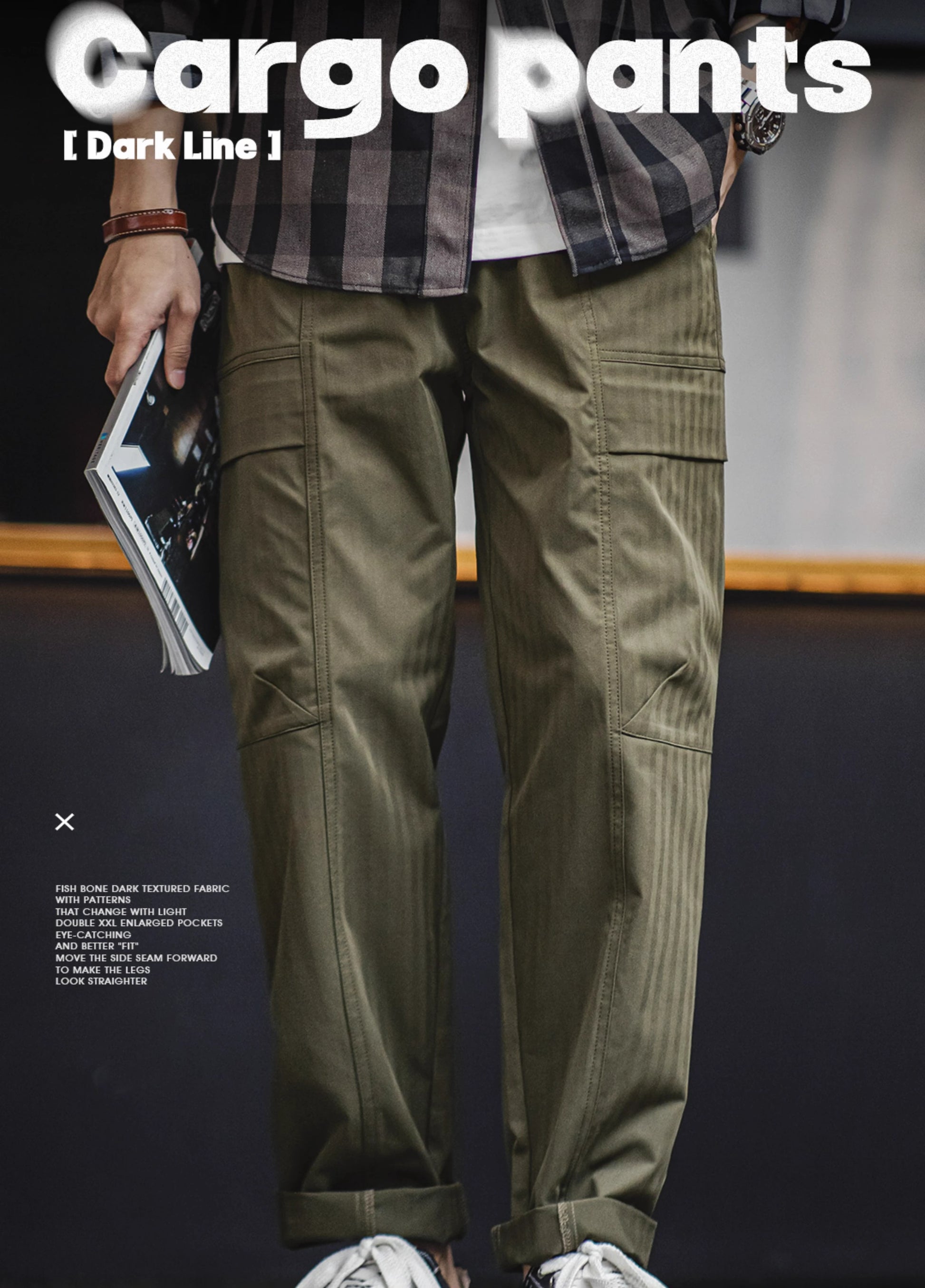 American Retro Multi-Pocket Herringbone Vibe Men's Trousers - Harmony Gallery