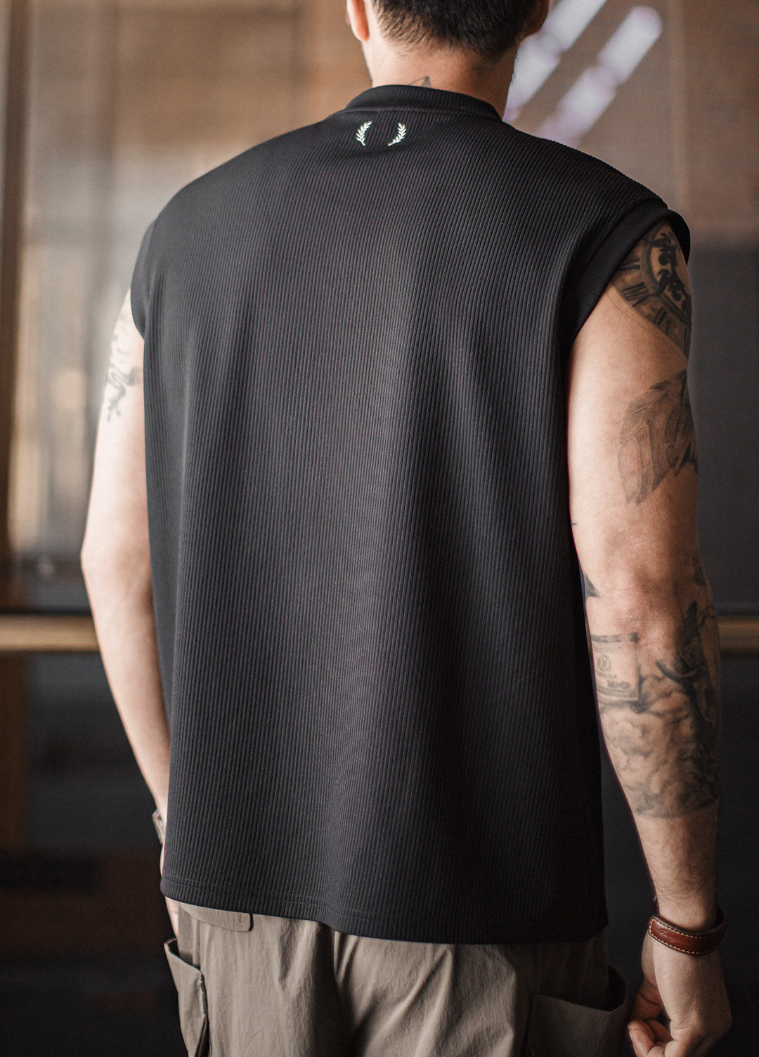 American Retro Striped Workwear Fitness Vest Base Layer Men's T-Shirt
