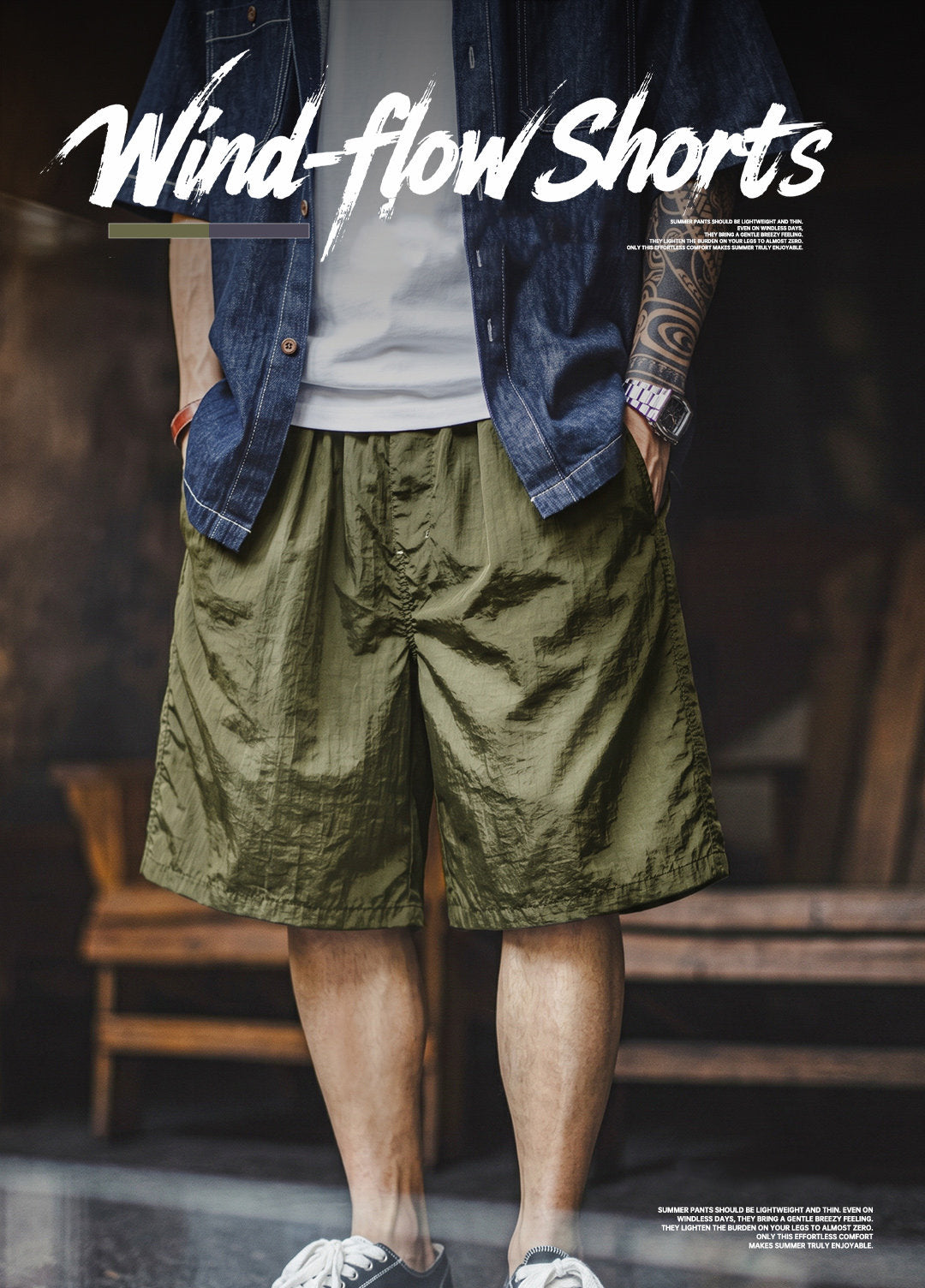 American Retro Loose Wide-Leg Sports Fitness Military Thin Men's Shorts