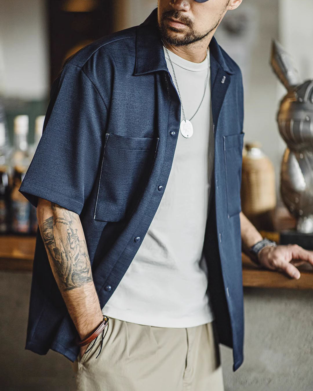 American Oversize Drapey No-Iron Textured Silhouette Men's Shirt - Harmony Gallery