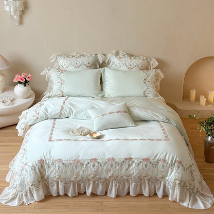 French Fleece Lace Trim Thickened Mattress High Density Four-Piece Bed Set