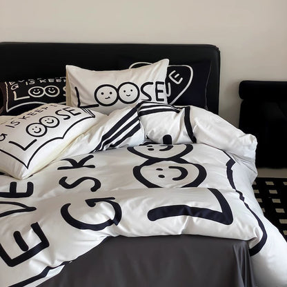 Black Love Pure Cotton Four-Piece Black And White Bed Set