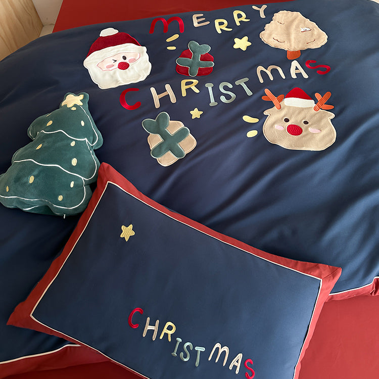 Winter Santa Claus Thickened All-Cotton Brushed Warm Four-Piece Bed Set