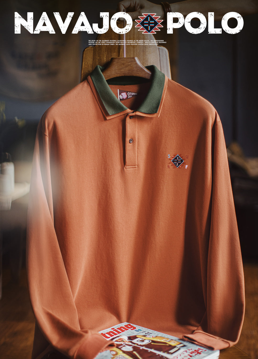 American Retro Navajo Fake Two-Piece Orange Knitted Men's Sweater - Harmony Gallery