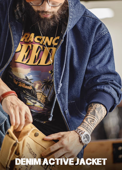 American Retro Washed Denim Outerwear Hooded Heavy Distressed Men's Jacket - Harmony Gallery