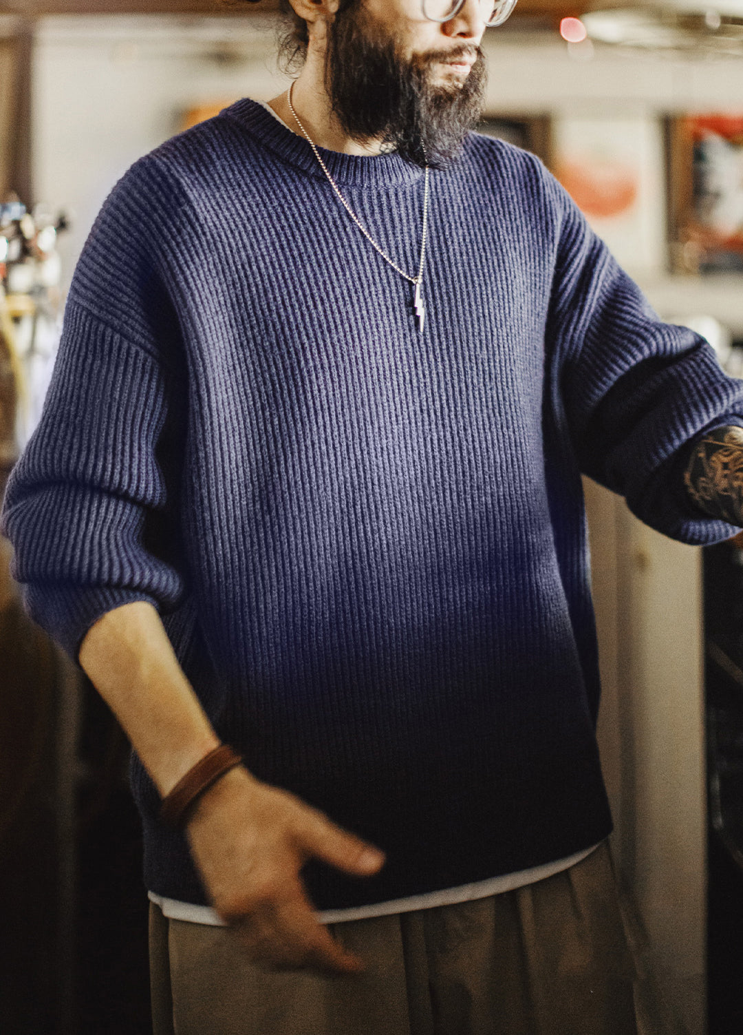 American Ribbed Pullover Striped Knit Cardigan Not Easily Deformed Men's Sweater