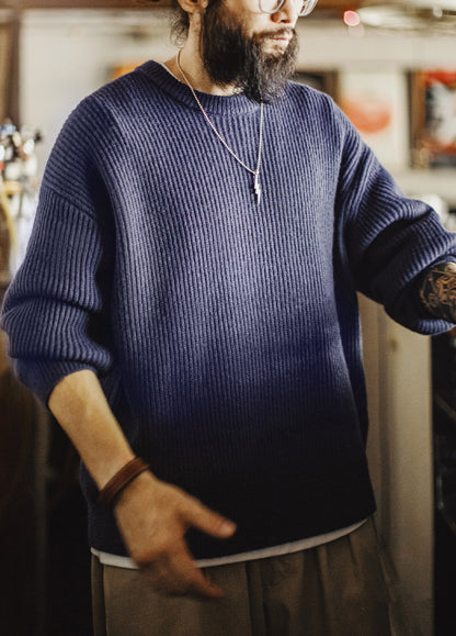 American Ribbed Pullover Striped Knit Cardigan Not Easily Deformed Men's Sweater