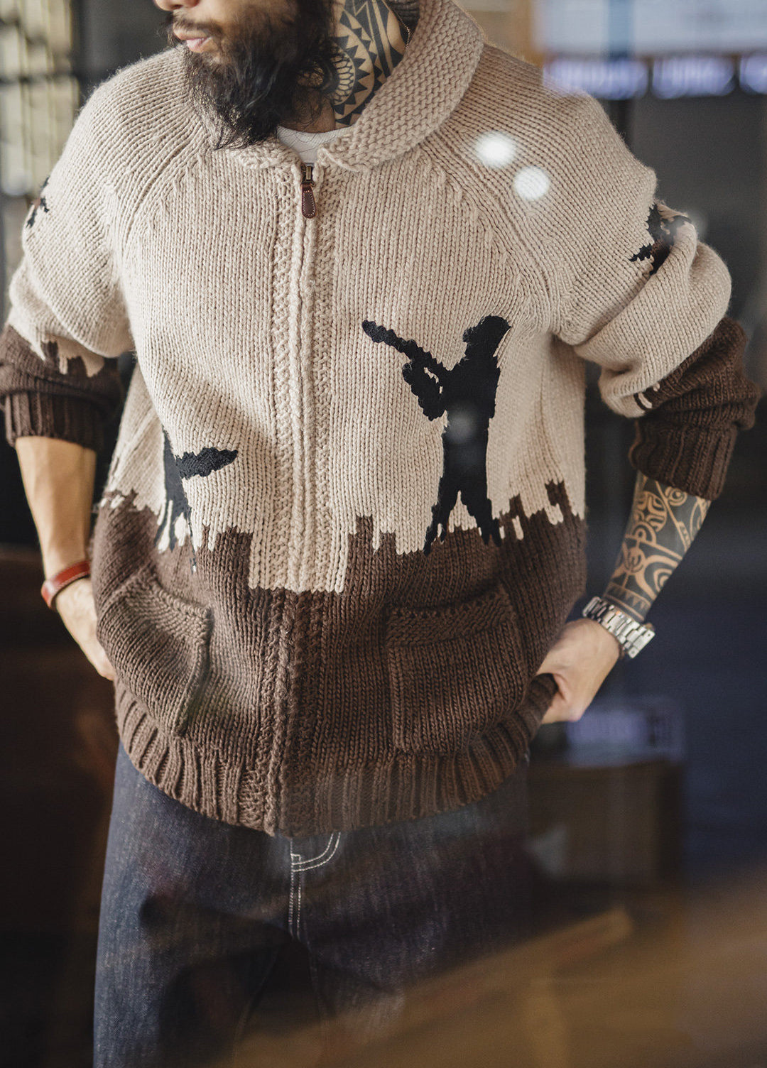 American Retro Embroidered Shawl Collar Cardigan Old Money Men's Jacket