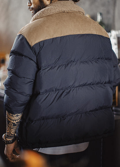 American Retro Color Block Fleece Collar Keep Warm Leisure Men's Jacket