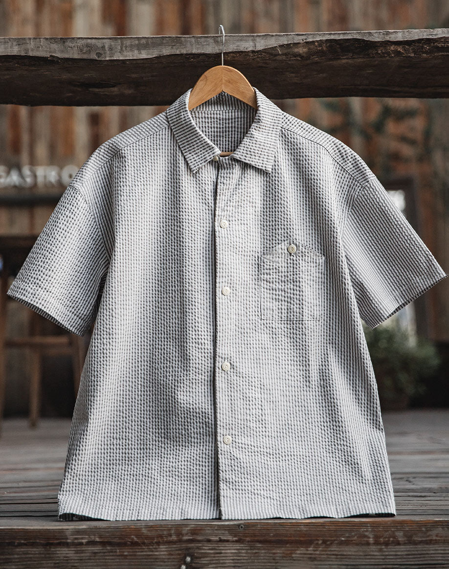 American Casual Pinstriped Lapel Half-Sleeved Men's Shirt