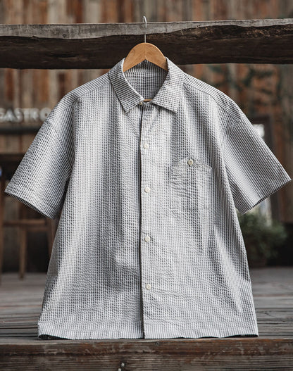 American Casual Pinstriped Lapel Half-Sleeved Men's Shirt - Harmony Gallery