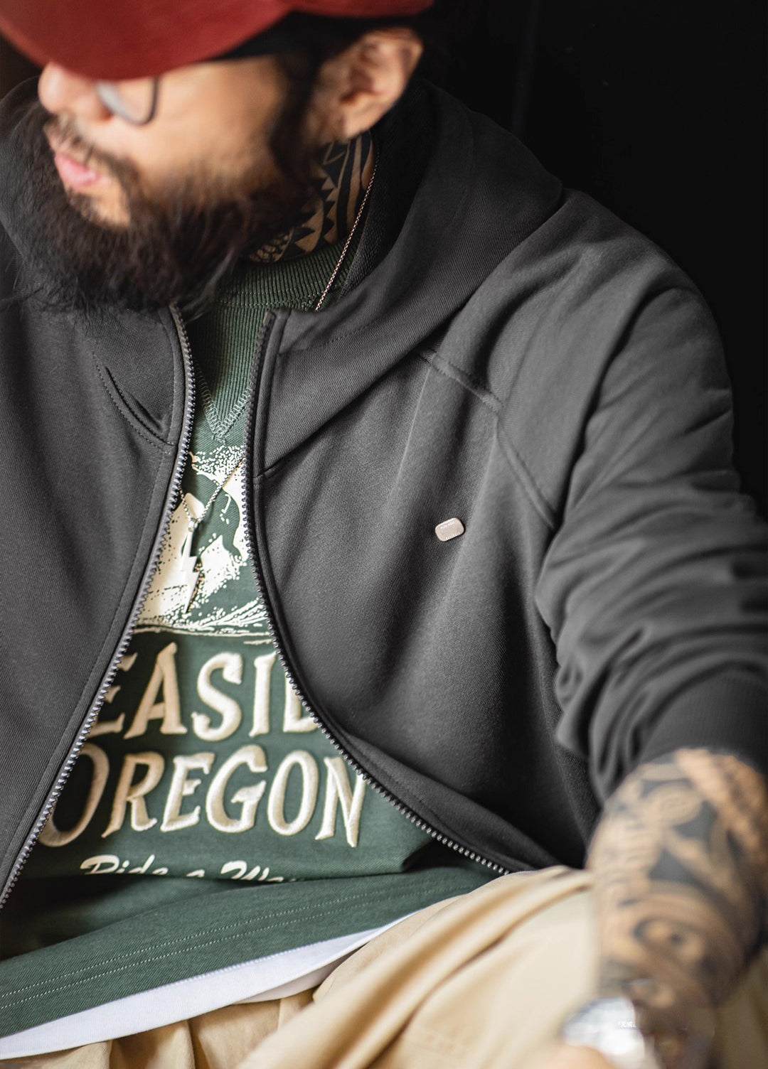 American Casual Hooded Raglan Sleeve Cardigan Long-Sleeved Men's Jacket - Harmony Gallery