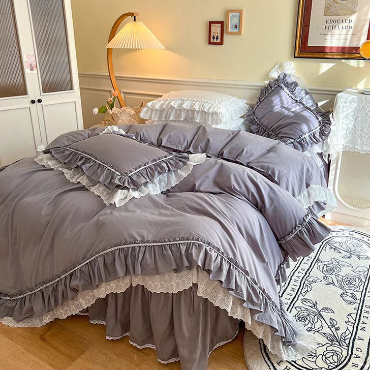 Nordic Light Luxury Princess Lace Net Cotton Four-piece Bed Set