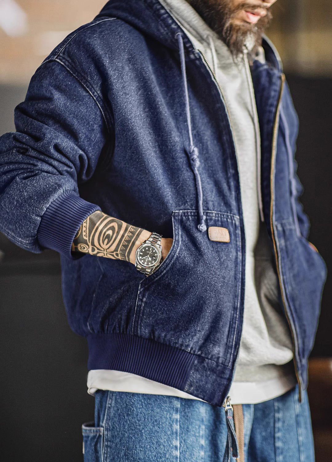 American Retro Washed Denim Outerwear Hooded Heavy Distressed Men's Jacket - Harmony Gallery
