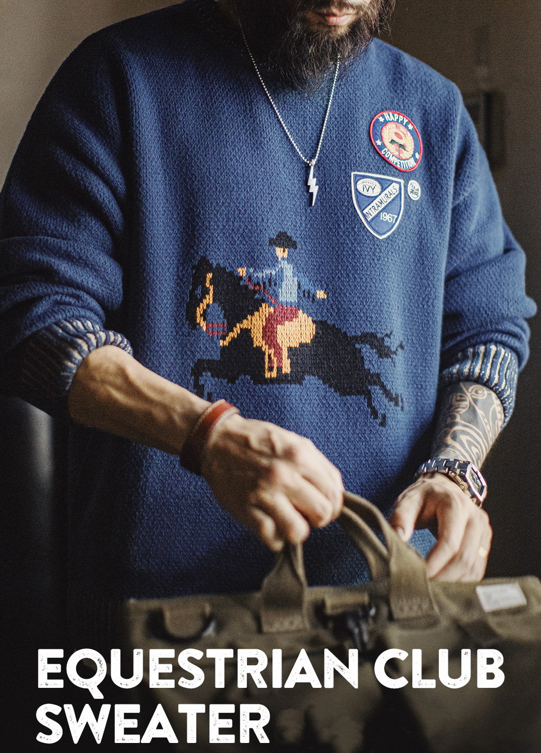 American Contrasting Color Warm Threaded Neckline Knitted Men's Sweater - Harmony Gallery