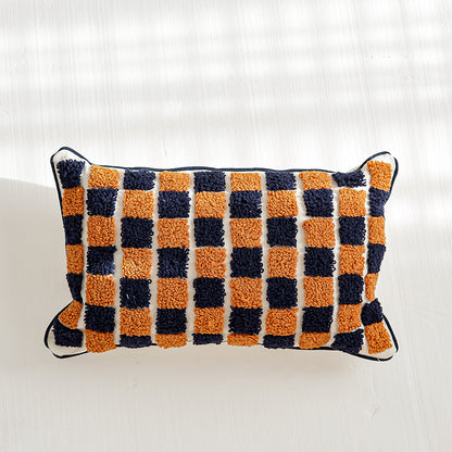 Artisanal Abstract Geometric Navy and Orange Throw Pillow
