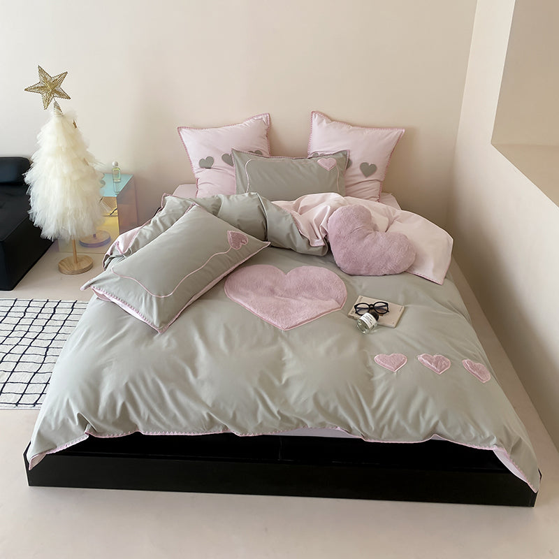 Girls Love Fall And Winter Thickened Brushed Four-piece Pure Cotton Bed Set