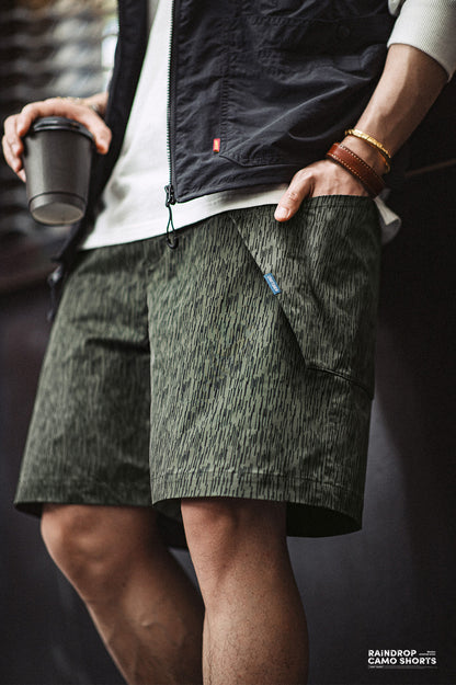 Pantaloni scurți americani retro pentru bărbați, cu camuflaj, funcționali, cu picături de ploaie
