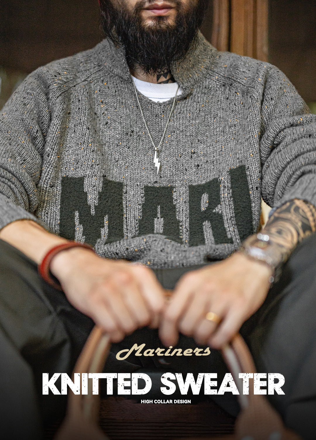 American Retro Jacquard Drape Pullover Knitwear Warm Elasticity Men's Sweater