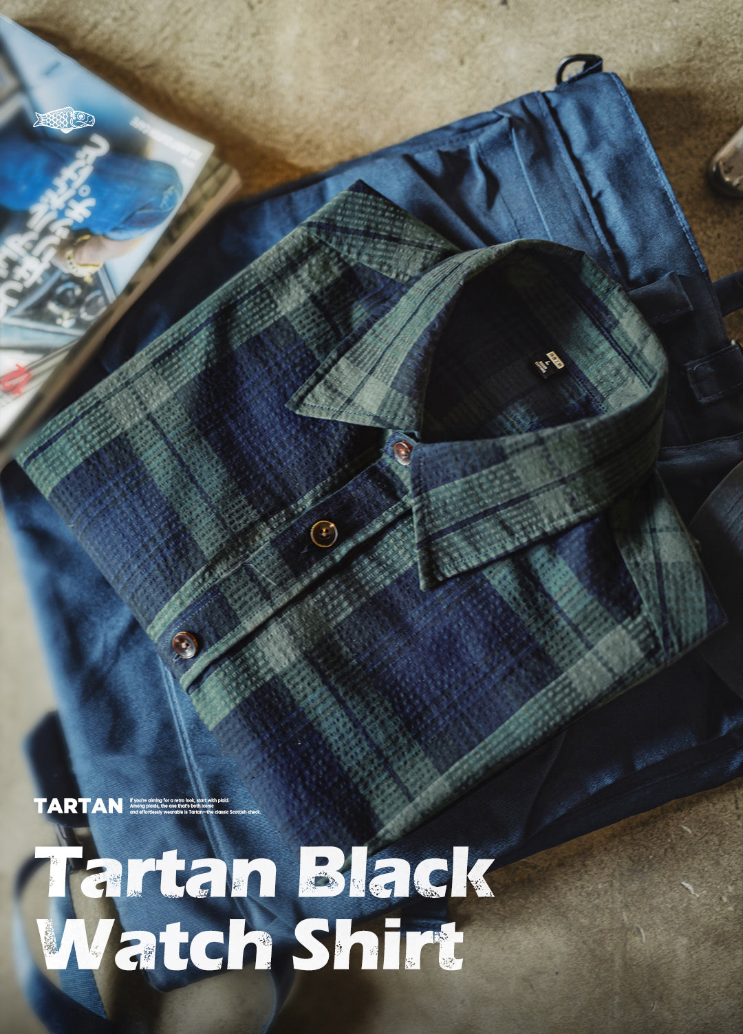 American Retro Blue-Green Plaid Embroidery Texture Thin Men's Shirt - Harmony Gallery