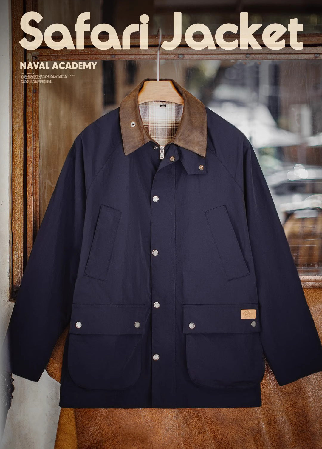 American Retro Safari Hunting Waterproof Blue Windbreaker Men's Jacket - Harmony Gallery