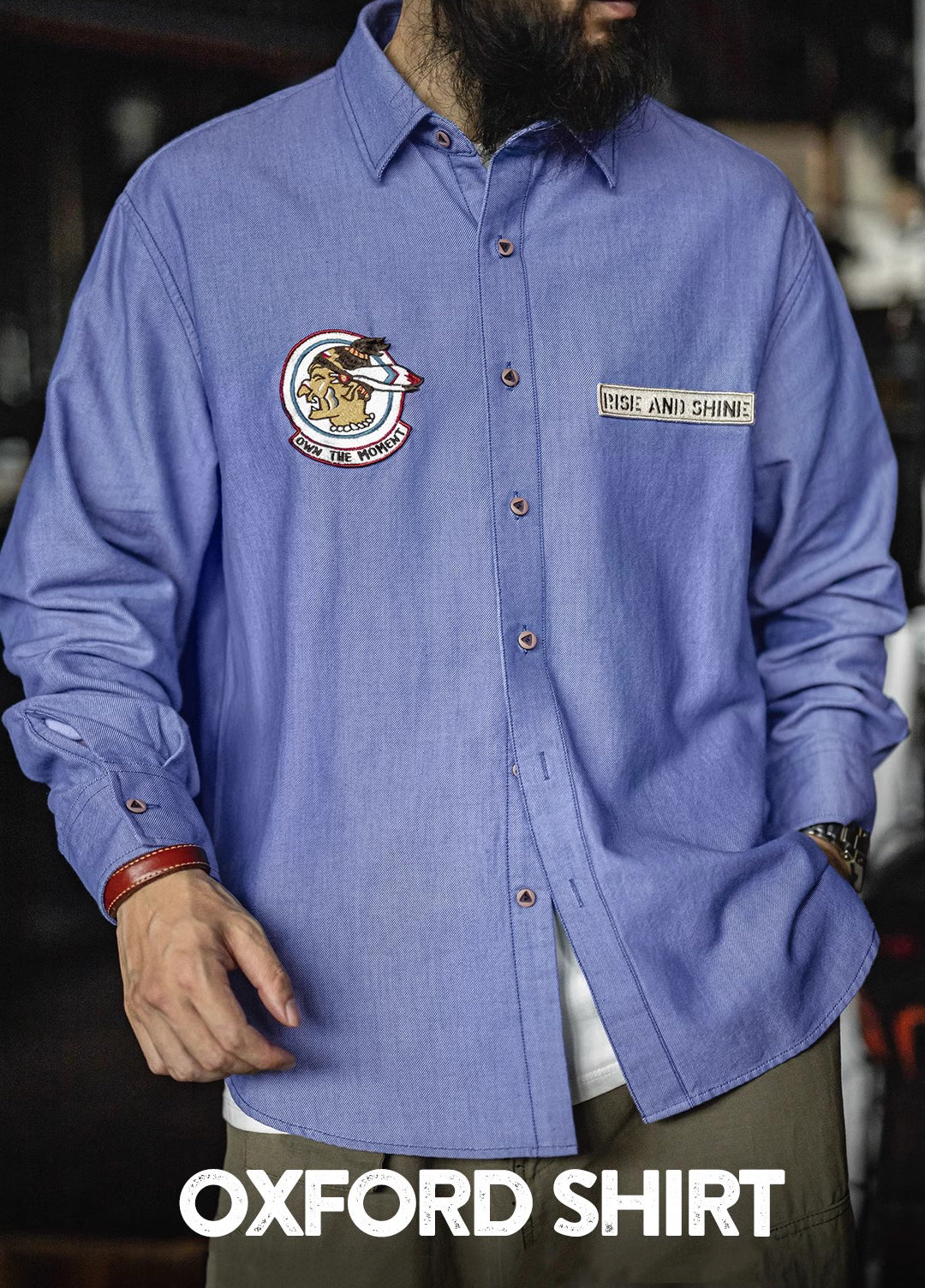 American Casual Oxford Long-Sleeved Blue Pure Cotton Cloth Men's Shirt - Harmony Gallery