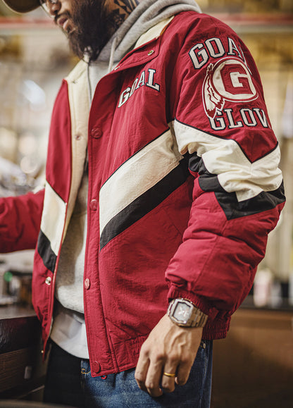 American Patchwork Racing With Red Collar Thickened Warm Cotton Men's Jacket