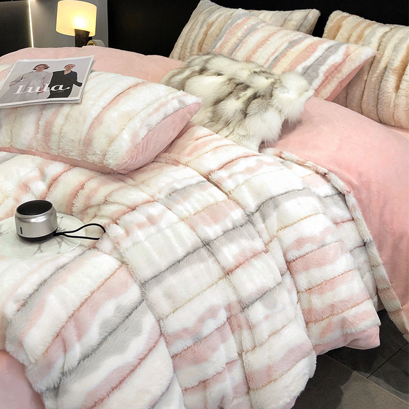 Conjunto de cama de quatro peças de coelho de luxo de alta qualidade espessado dupla face coral inverno