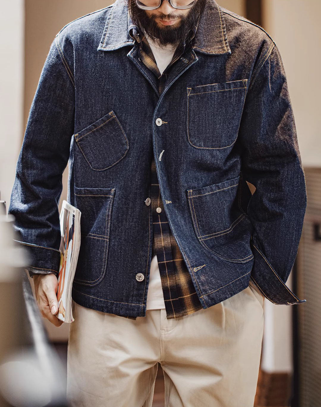 American Retro Workwear Denim Multi-Pocket Men's Jacket