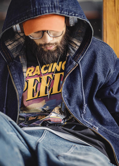 American Retro Washed Denim Outerwear Hooded Heavy Distressed Men's Jacket - Harmony Gallery