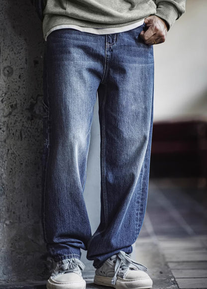 Jeans pour hommes en denim lavé blanchi rétro américain