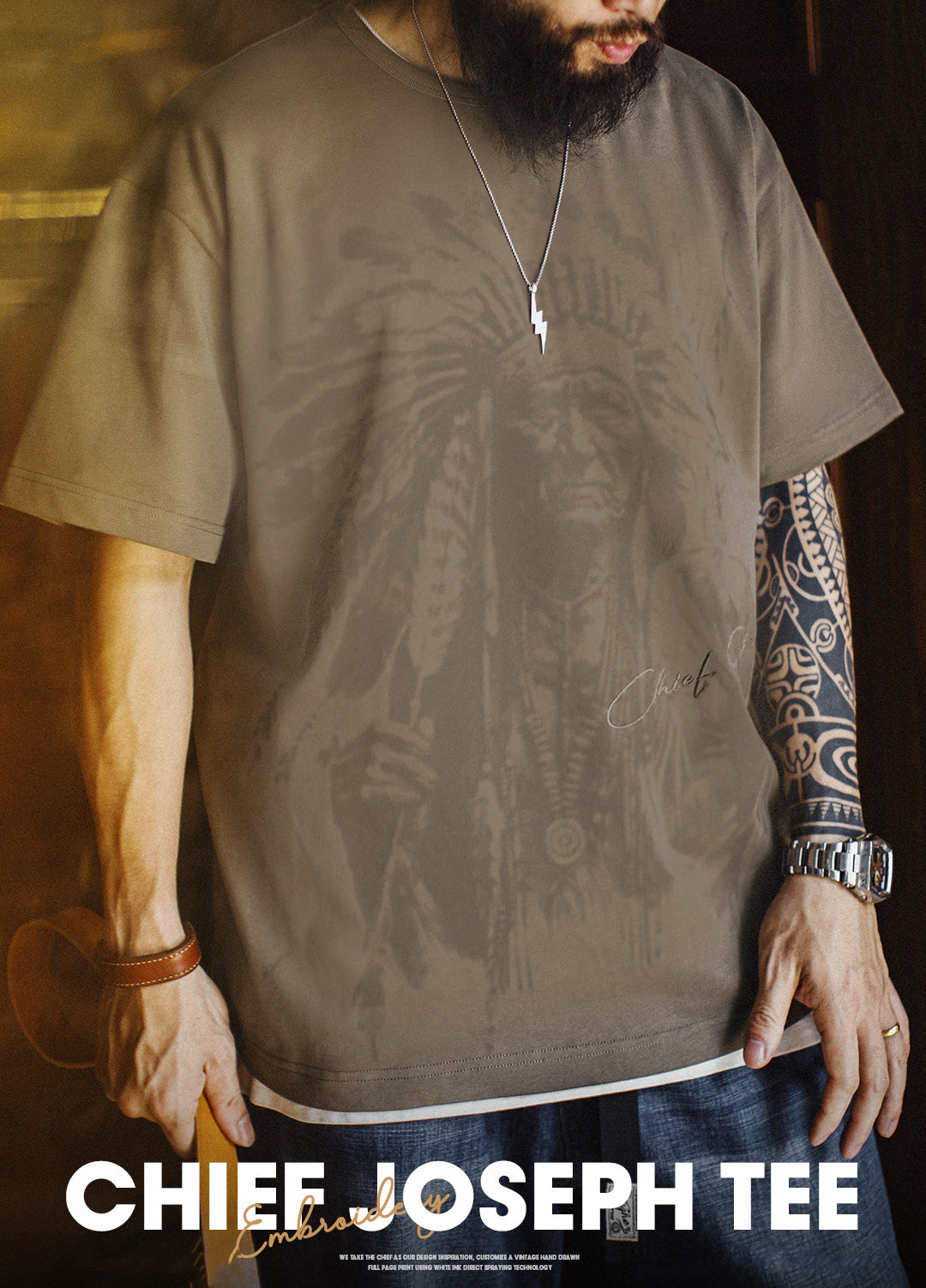 American Retro Full Print Pure Cotton Heavy Vintage Daily Men's T-Shirt - Harmony Gallery