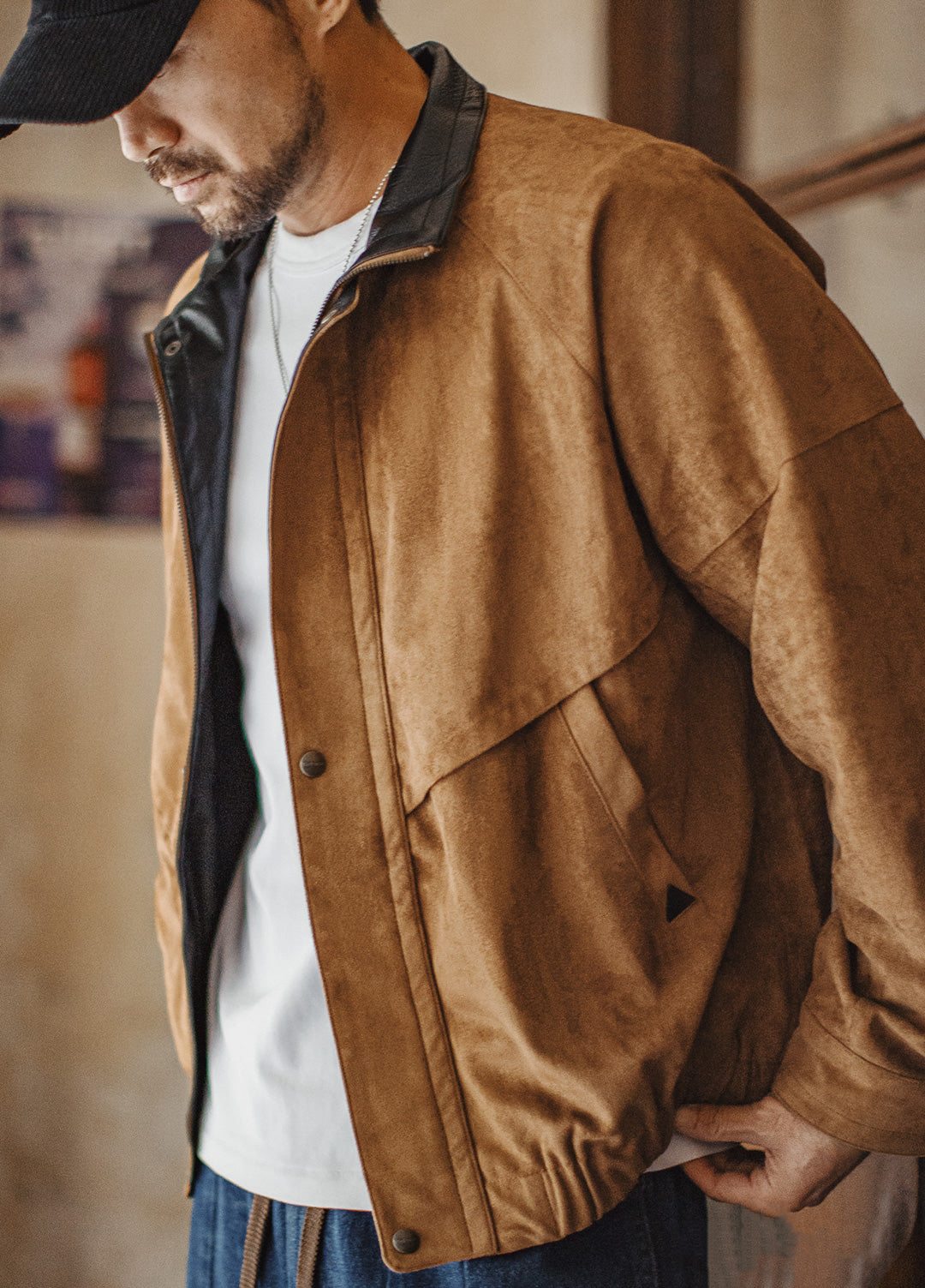 American Retro Suede Coach With Short Soft Velvet Surface Men's Jacket