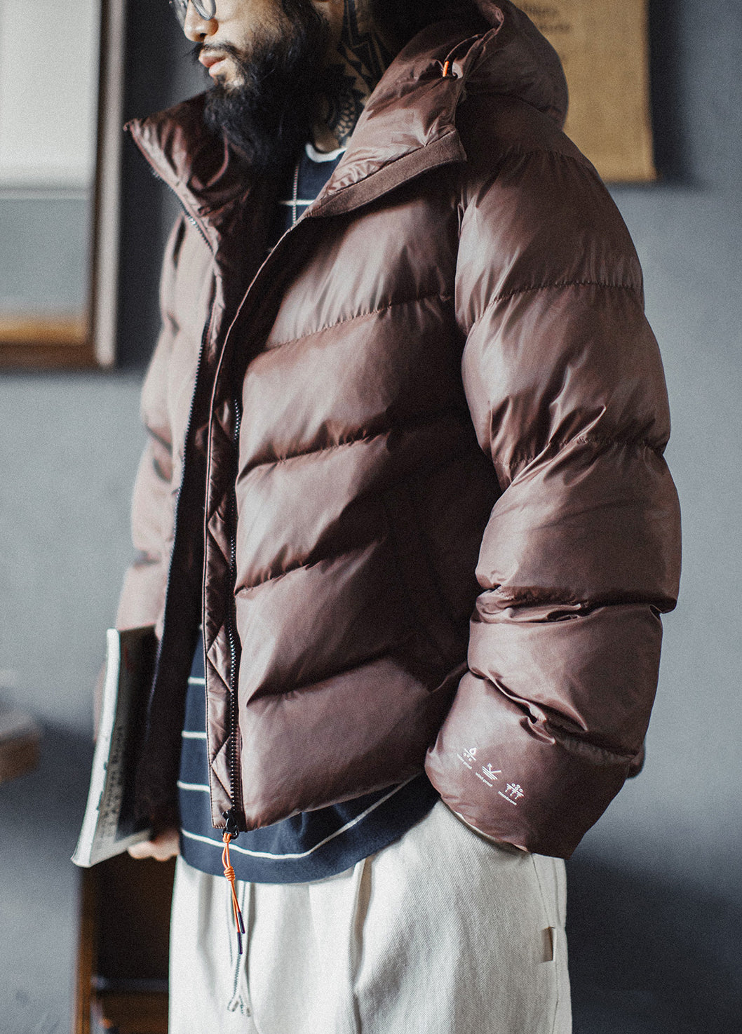 American Stand Collar Cotton Mountain Outdoor Soft shell Quilted Short Men's Jacket