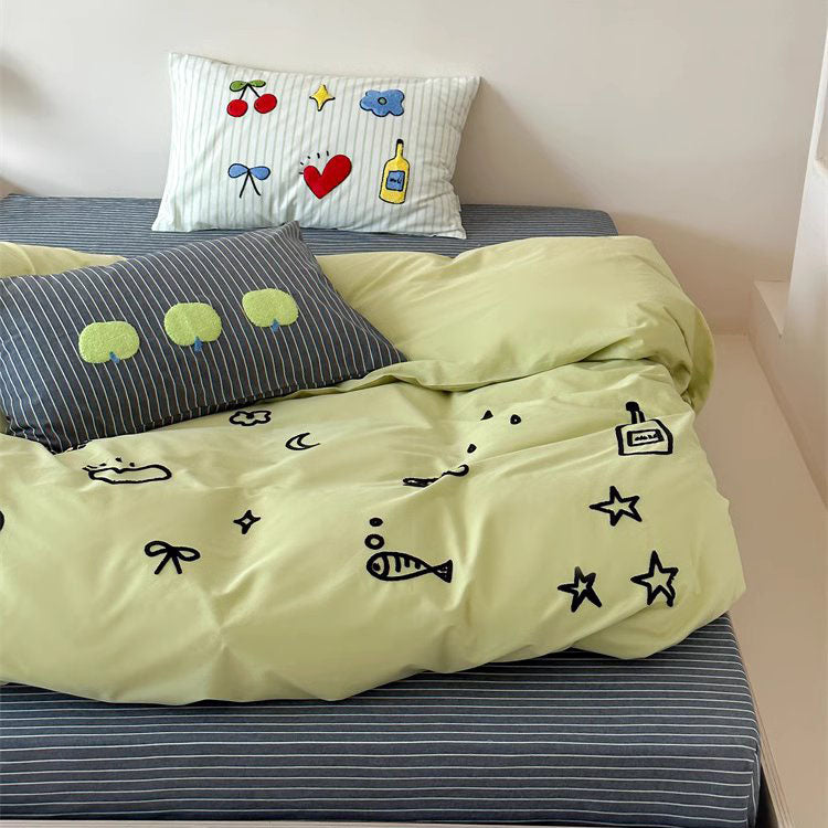 Small Fresh Green Apple Paradise Four-piece Pure Cotton Bed Set - Harmony Gallery