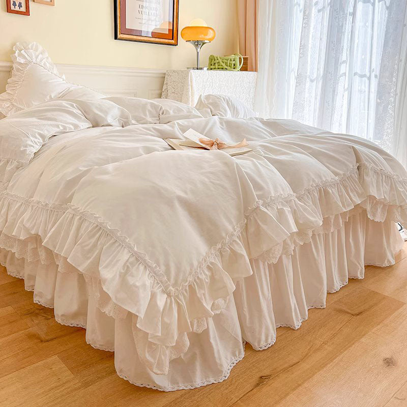 Nordic Light Luxury Princess Lace Net Cotton Four-piece Bed Set - Harmony Gallery