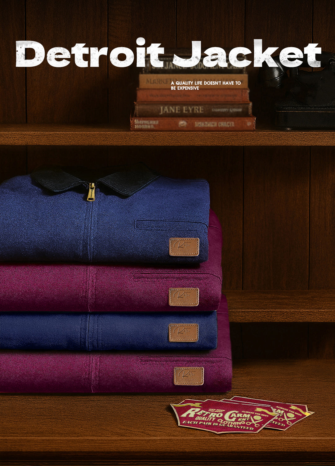 American Retro Detroit Navy Blue Hunting Barn Dragon Fruit Color Men's Jacket - Harmony Gallery