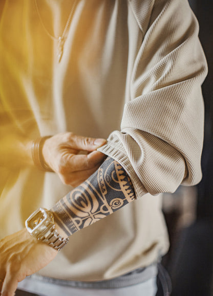 American Casual Waffle Heavy Raglan Sleeve Drape Loose Men's Sweater - Harmony Gallery