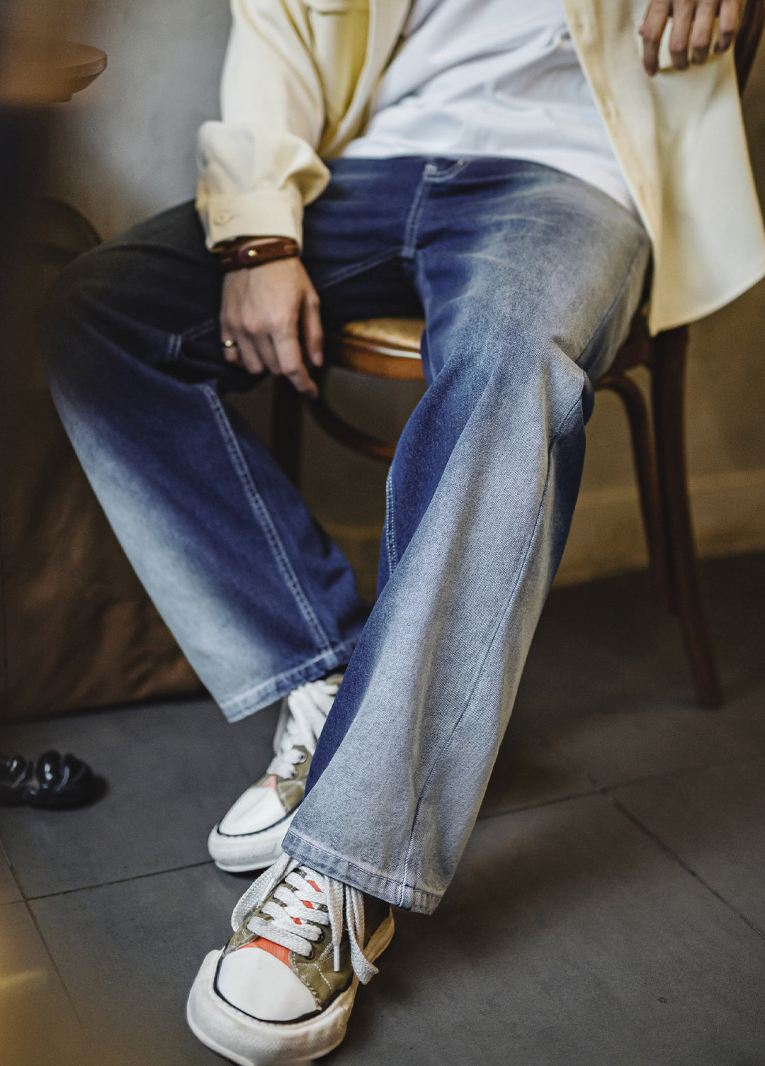 American Gradient Ice Blue Washed Denim Lyocell Clean Fit Men's Jeans - Harmony Gallery