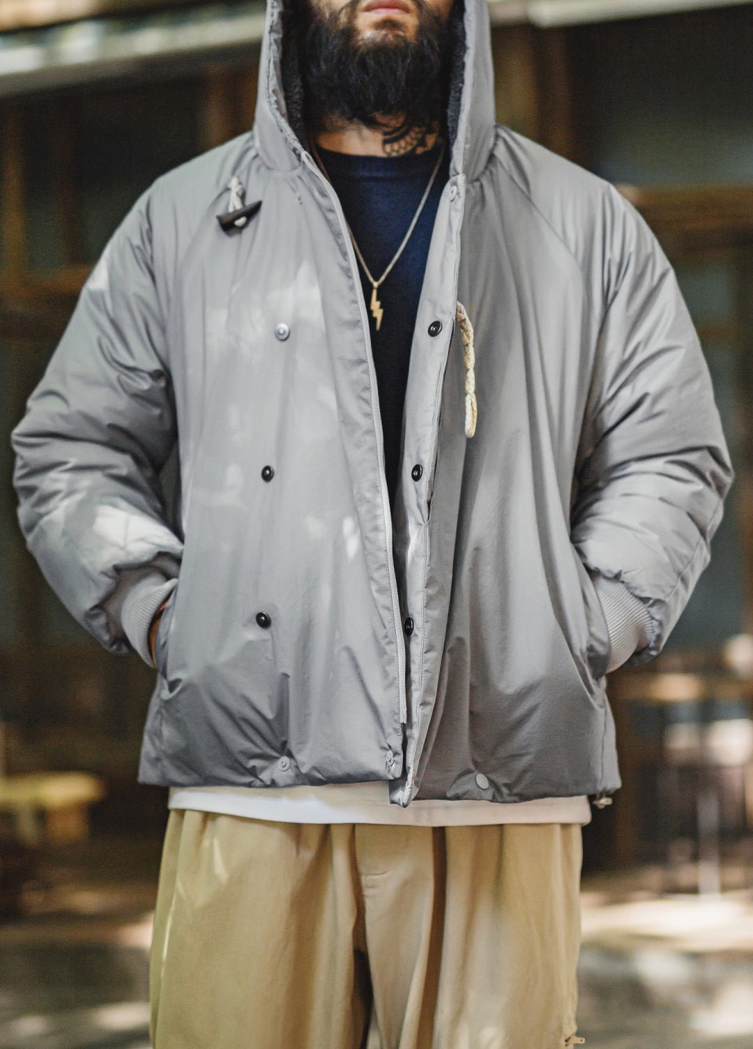 American N3B Gray Parka Coat Short Hooded Thickened Warm Cotton Men's Jacket