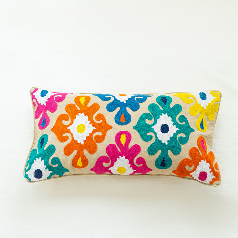 Vibrant Boho Fiesta Colorful Pom-Pom Embroidered Decorative Throw Pillows - Harmony Gallery