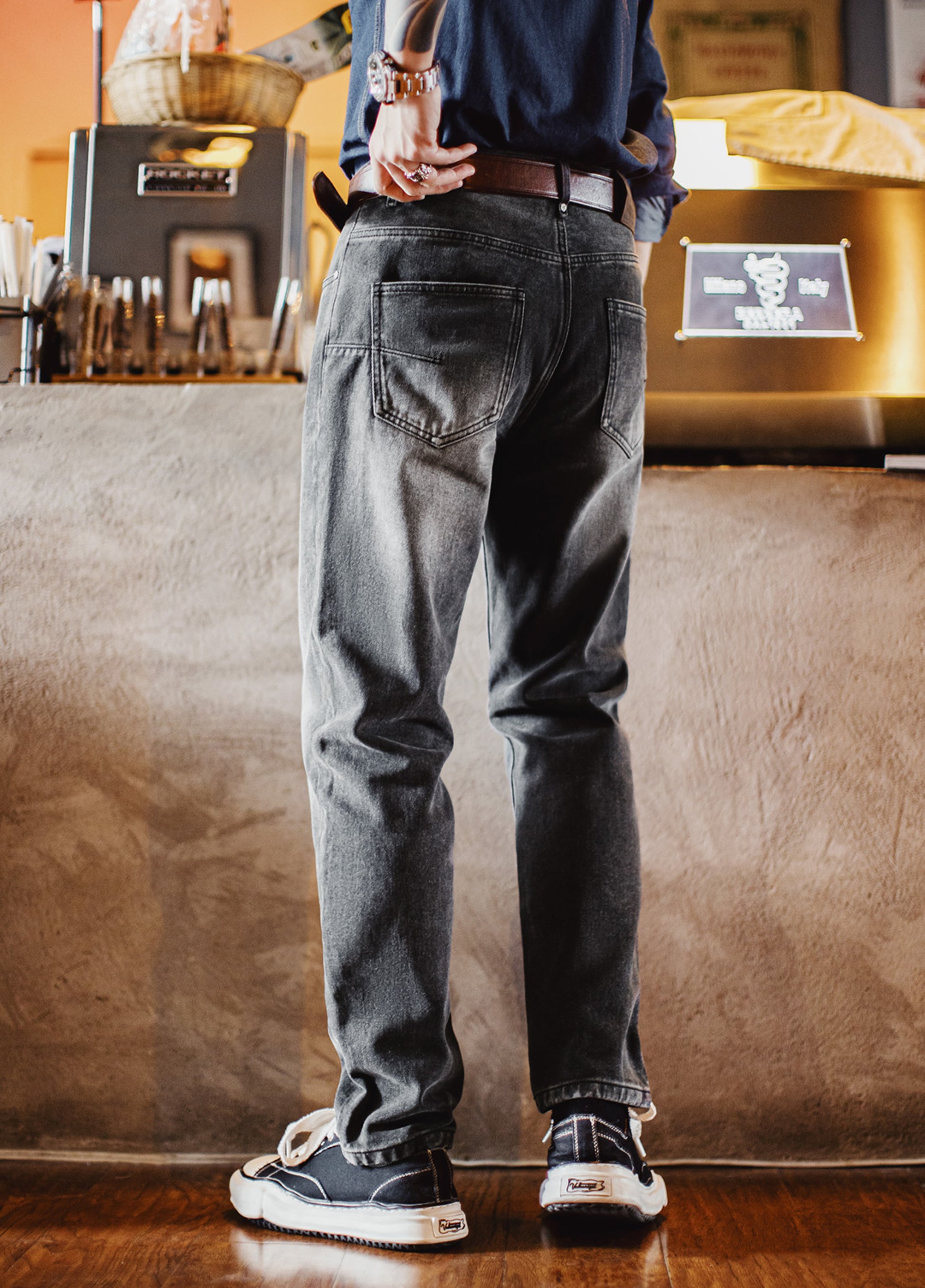 American Casual Washed Distressed Straight Slightly Tapered Carrot Men's Jeans - Harmony Gallery