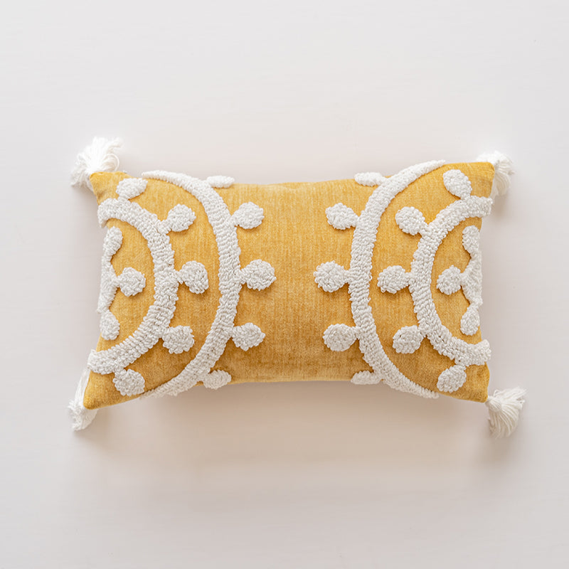 Almofadas bordadas brancas de Scrollwork com acento dourado da borla da elegância