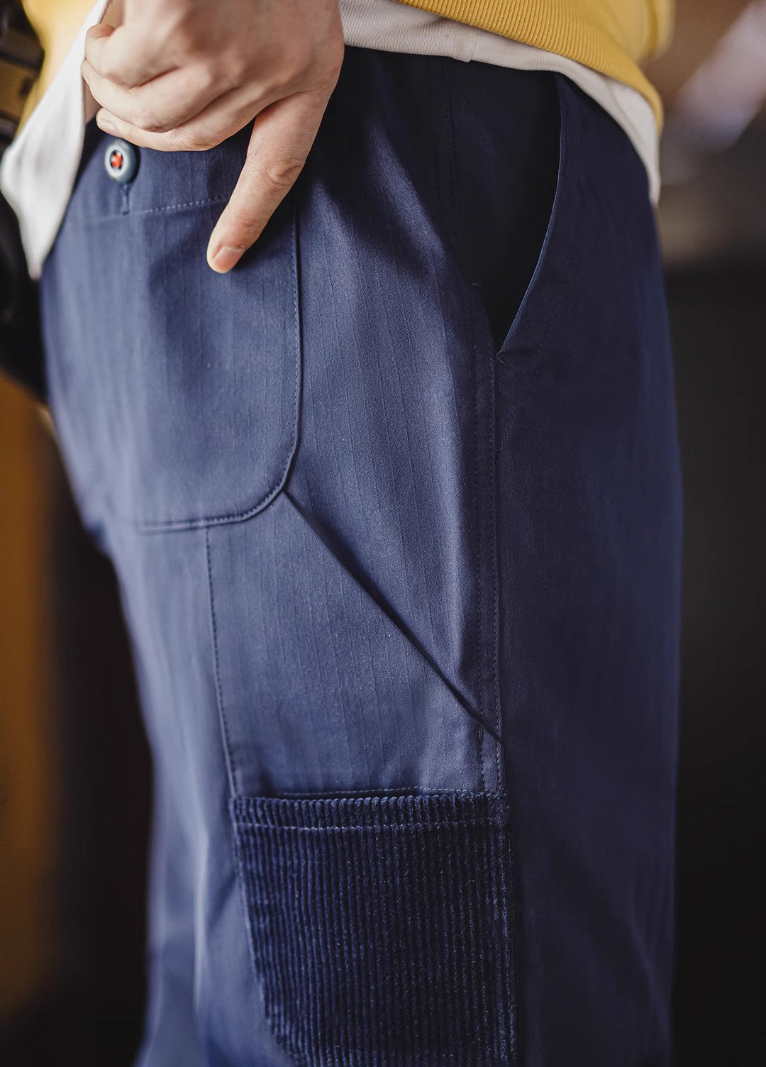 American Retro Logger Leg Slightly Tapered Elastic Waist Herringbone Men's Trousers