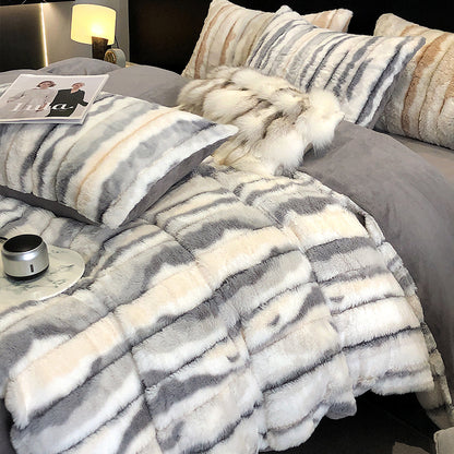 Conjunto de cama de quatro peças de coelho de luxo de alta qualidade espessado dupla face coral inverno